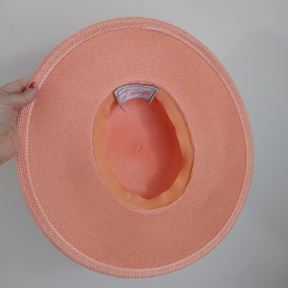 🚨 vtg peach 70s prairie sun hat flower - Picture 6 of 7